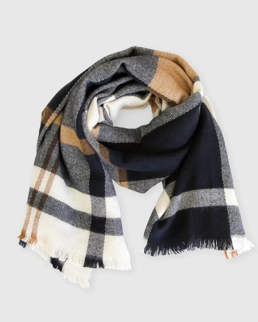 Belle & Bloom Women's Navy Staten Island Plaid Scarf - Soft Winter Wrap Fashion Accessory