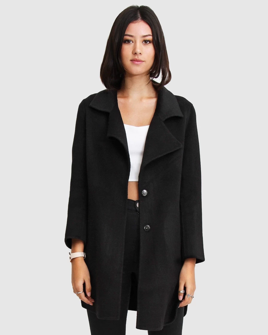 Belle & Bloom Women's Oversized Wool Blend Jacket - Black, New Fit Ex-Boyfriend Style Coat