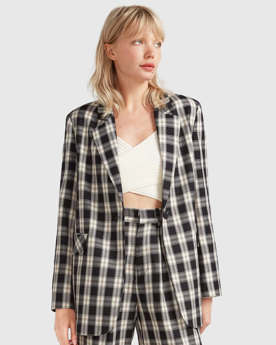 Belle & Bloom Women's Black Checked Blazer - Love & Mercy Stylish Tailored Jacket
