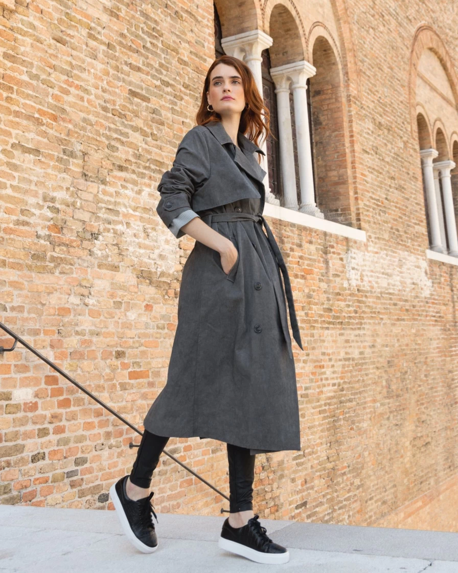 Belle & Bloom Women's Washed Black Empirical City Trench Coat