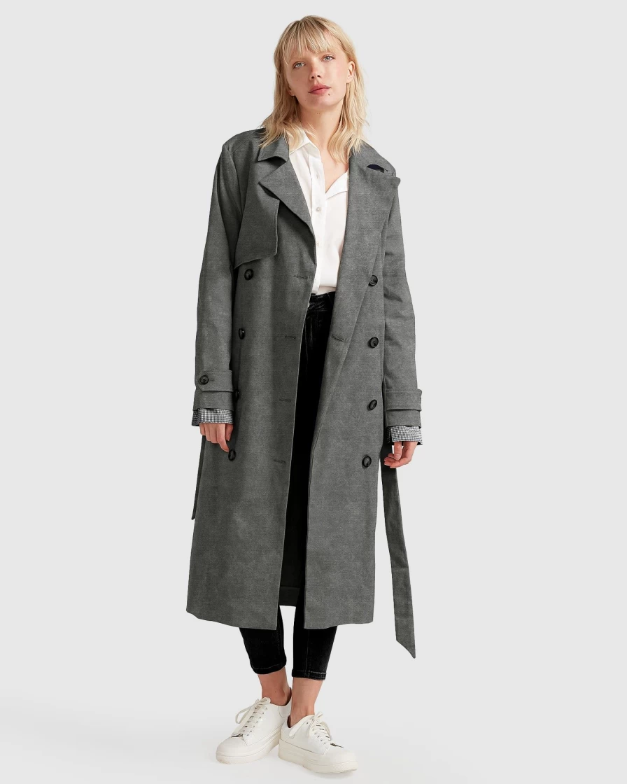 Belle & Bloom Women's Washed Black Empirical City Trench Coat