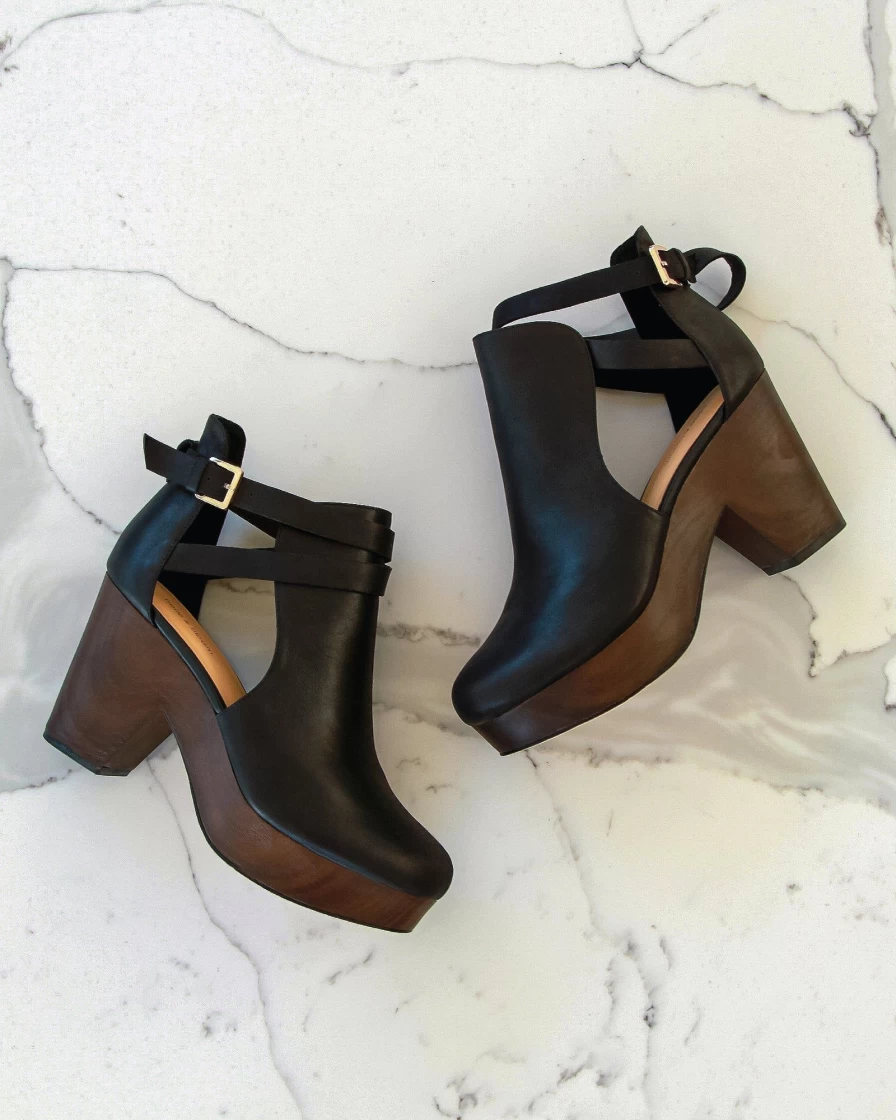 Belle & Bloom Women's Fearless Clog Ankle Boots in Black & Chocolate - Comfortable & Stylish