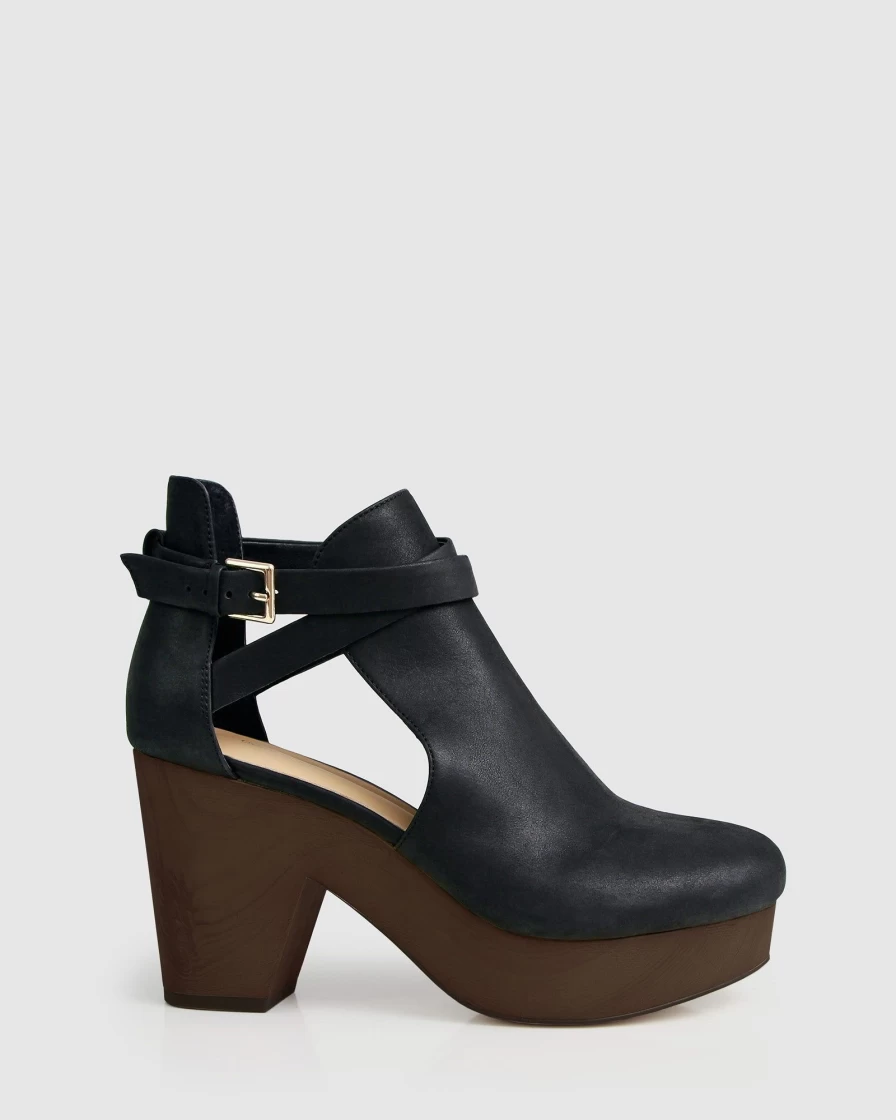 Belle & Bloom Women's Fearless Clog Ankle Boots in Black & Chocolate - Comfortable & Stylish