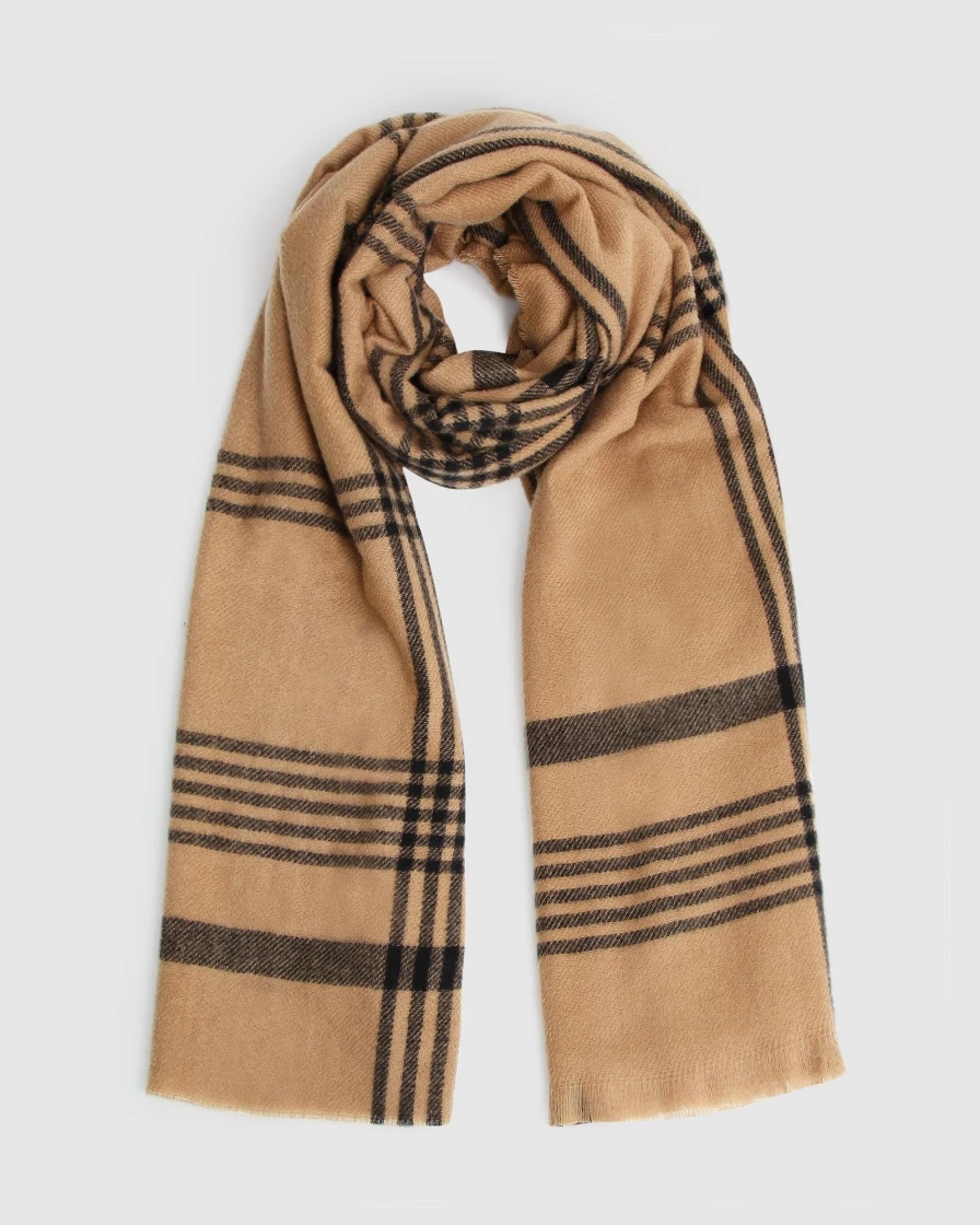 Belle & Bloom Women's Camel Panorama Check Scarf - Stylish Plaid Wrap for Women