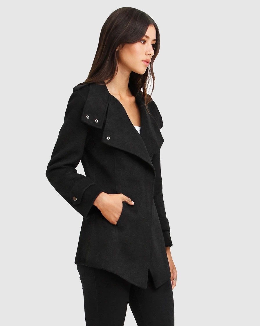 Belle & Bloom Women's New Fit Bad Girl Black Wool Blend Moto Biker Coat