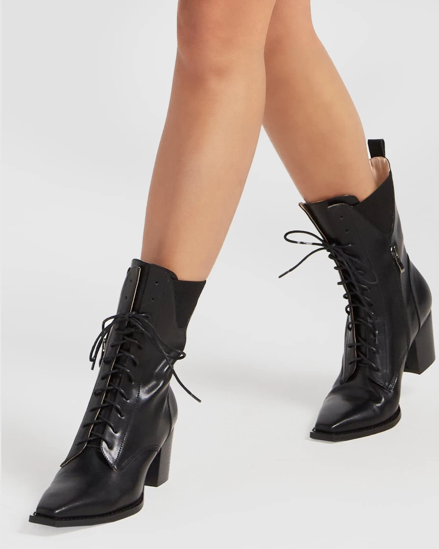 Belle & Bloom Women's Black Jumping Ship Lace-Up Boots