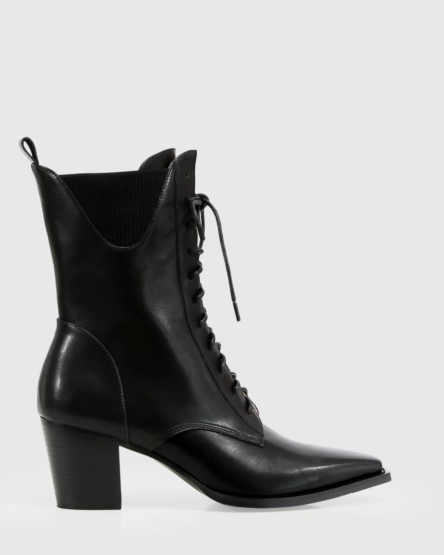 Belle & Bloom Women's Black Jumping Ship Lace-Up Boots