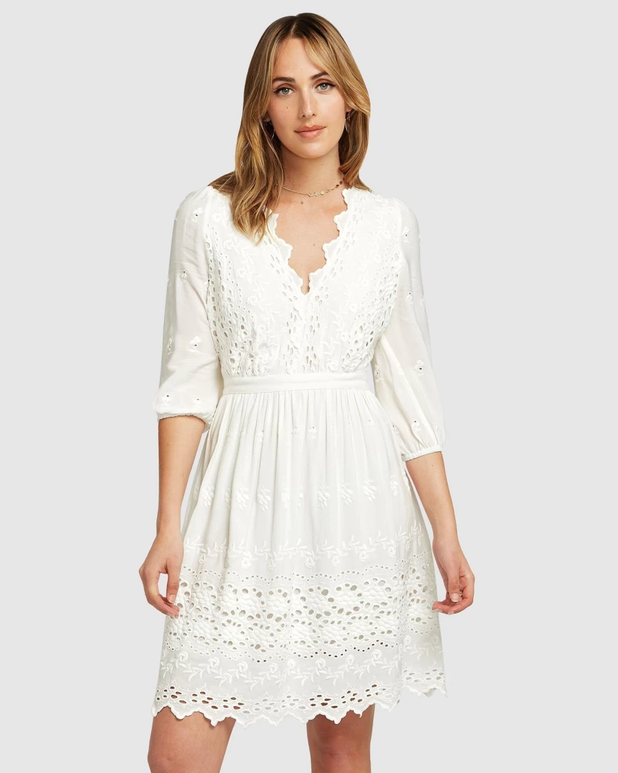 Belle & Bloom Women's Sweet Talk White Eyelet Mini Dress - Floral Lace Summer Outfit