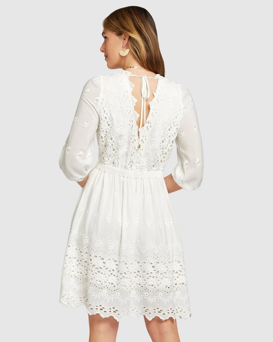 Belle & Bloom Women's Sweet Talk White Eyelet Mini Dress - Floral Lace Summer Outfit