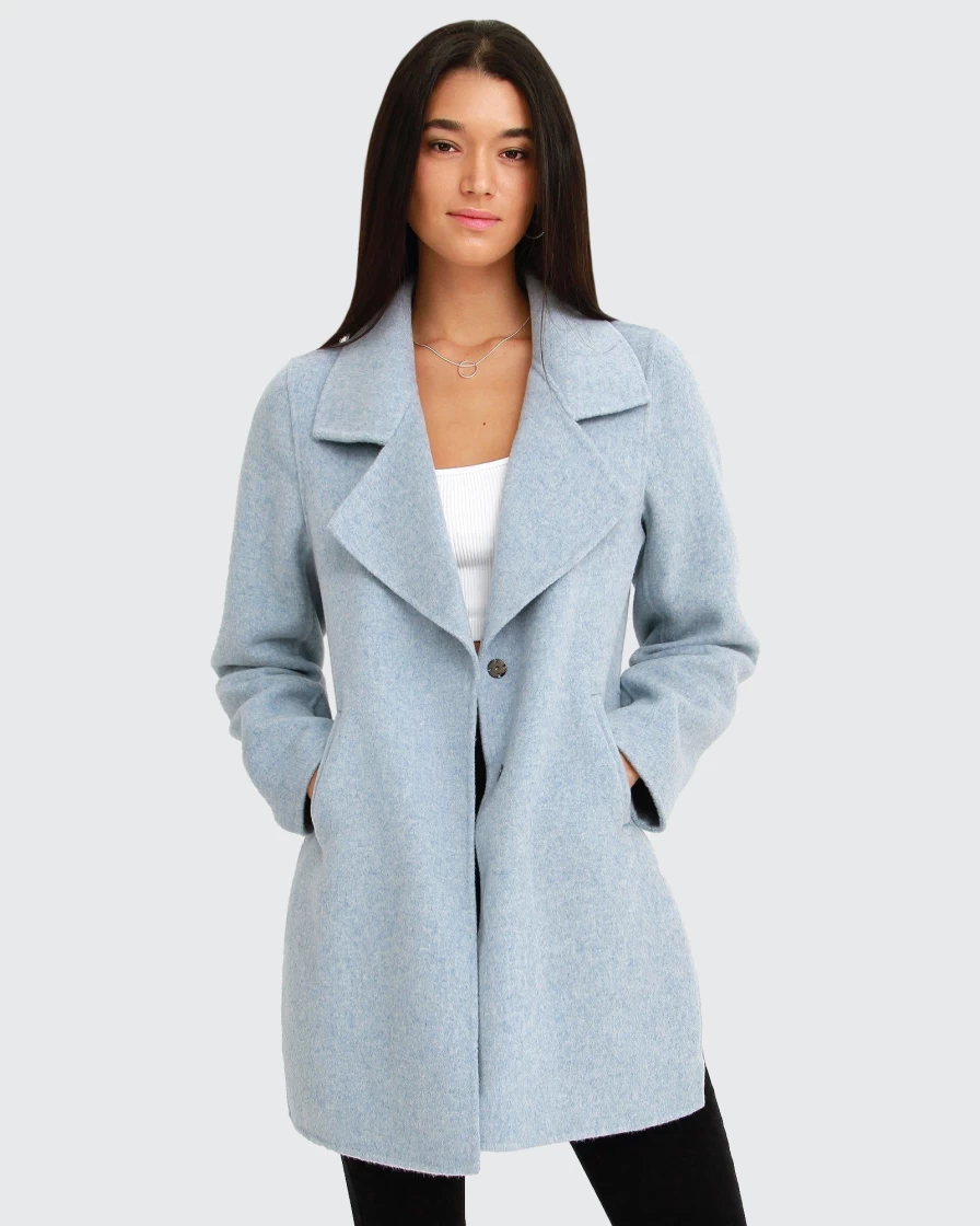 Belle & Bloom Women's Light Blue Oversized Wool Blend Jacket - New Fit Ex-Boyfriend Style