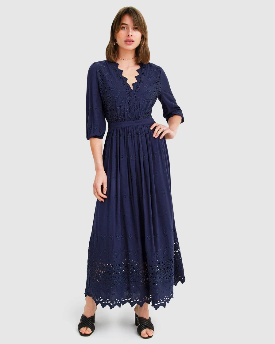 Belle & Bloom Women's Navy All Eyes On Me Midi Dress - Elegant Party & Evening Wear