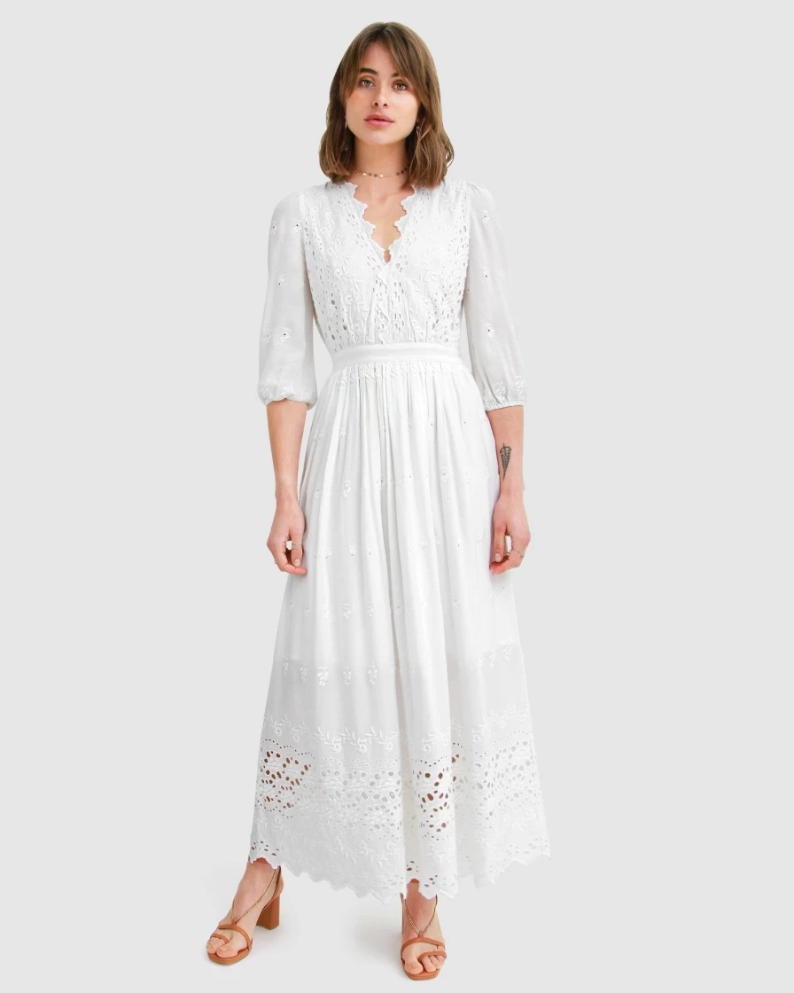 Belle & Bloom Women's All Eyes On Me White Midi Dress - Elegant Party & Evening Wear