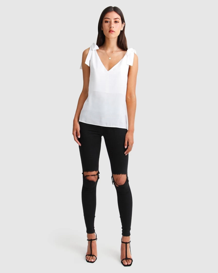 Belle & Bloom Women's Feel For You White V-Neck Top - Soft & Stylish Casual Shirt