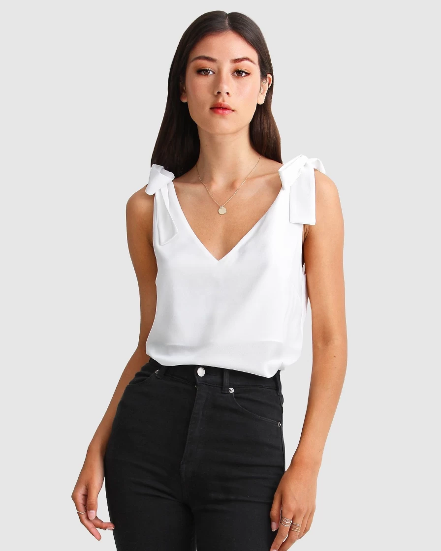 Belle & Bloom Women's Feel For You White V-Neck Top - Soft & Stylish Casual Shirt