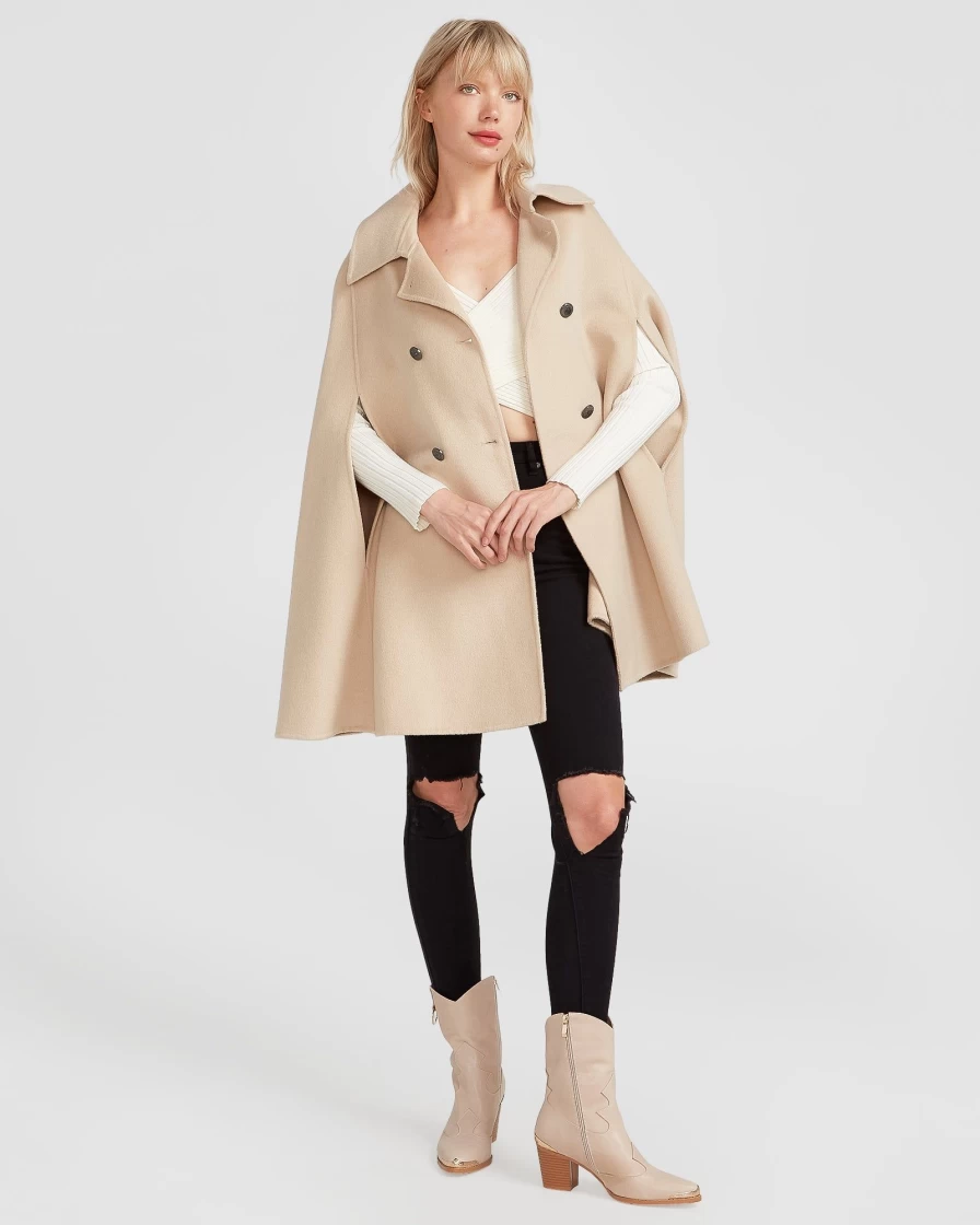 Belle & Bloom Women's Pale Oat Wool Blend Cape - On My Mind Stylish Wrap