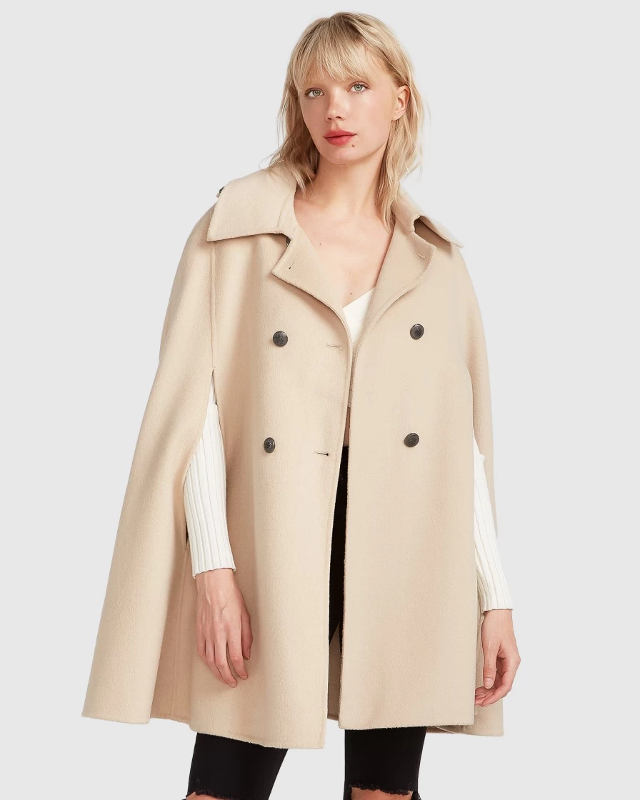 Belle & Bloom Women's Pale Oat Wool Blend Cape - On My Mind Stylish Wrap