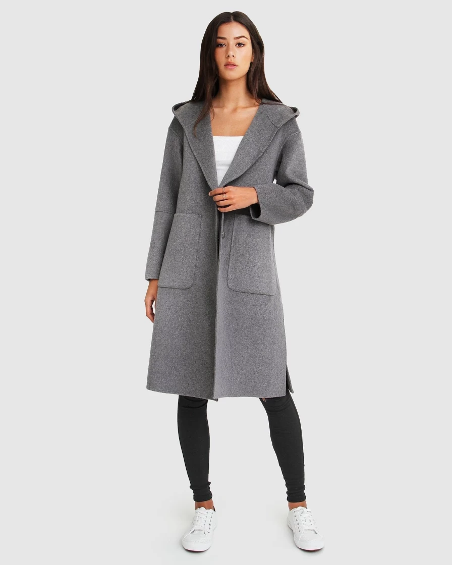 Belle & Bloom Women's Dark Grey Oversized Wool Blend Coat - Walk This Way Style