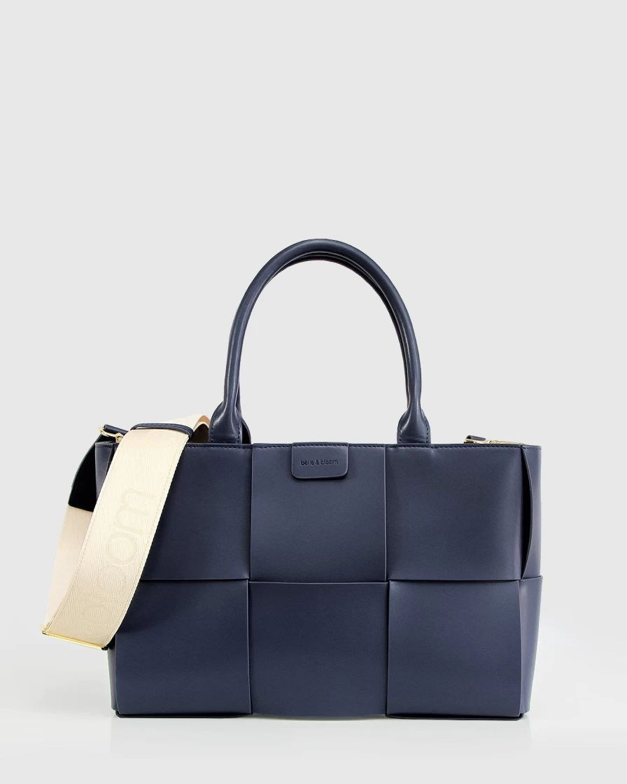 Belle & Bloom Navy Woven Tote Bag for Women - Stylish Long Way Home Design