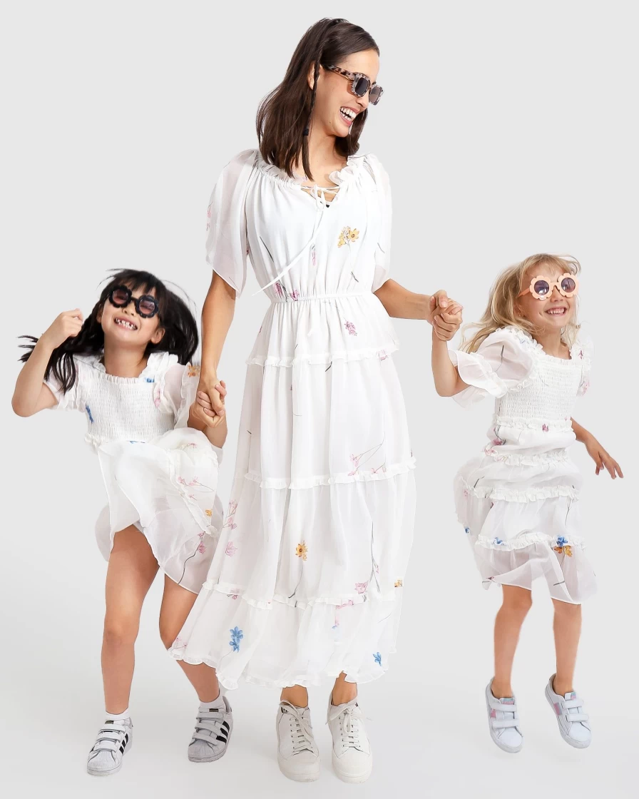 Belle & Bloom Women's White Tiered Maxi Dress - Elegant Flowy Summer Dress