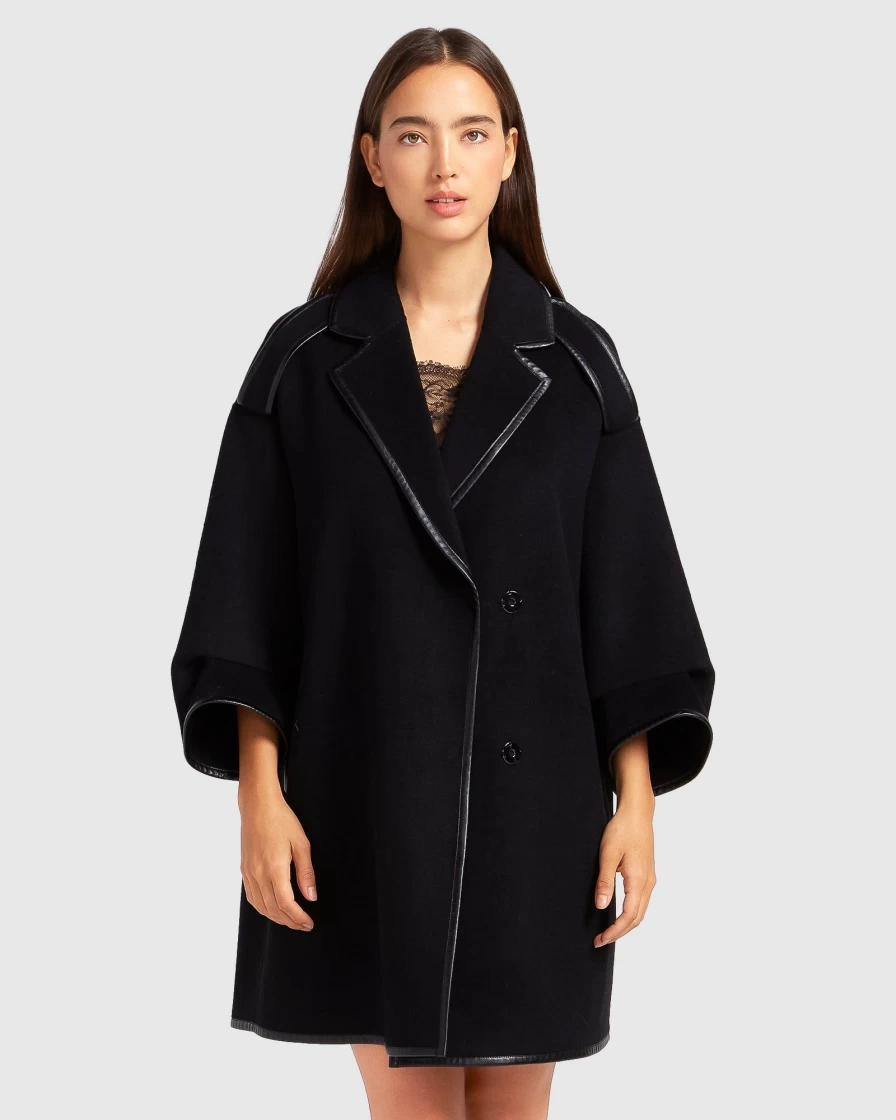 Belle & Bloom Women's Black Trimmed Incomplete Kiss Coat