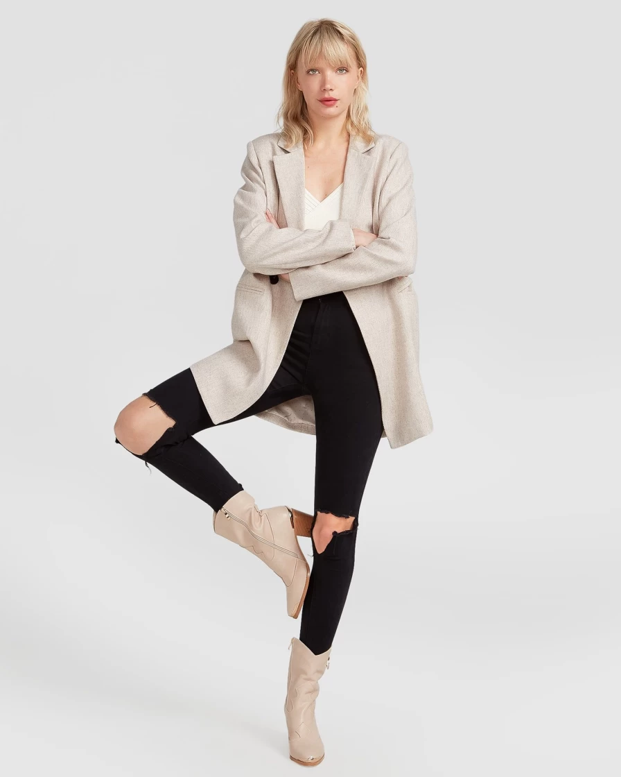 Belle & Bloom Women's Kensington Oversized Coat in Natural - Elegant Longline Trench Coat