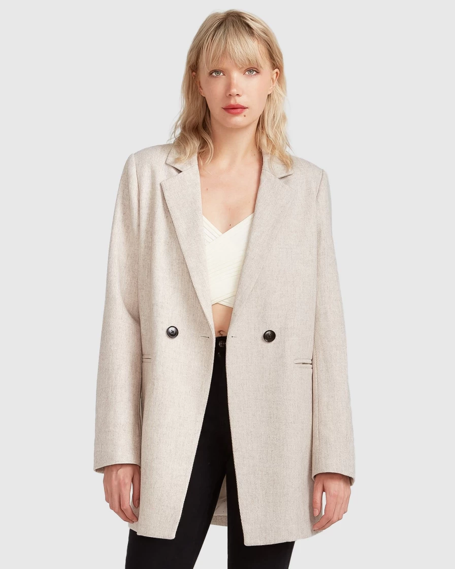 Belle & Bloom Women's Kensington Oversized Coat in Natural - Elegant Longline Trench Coat