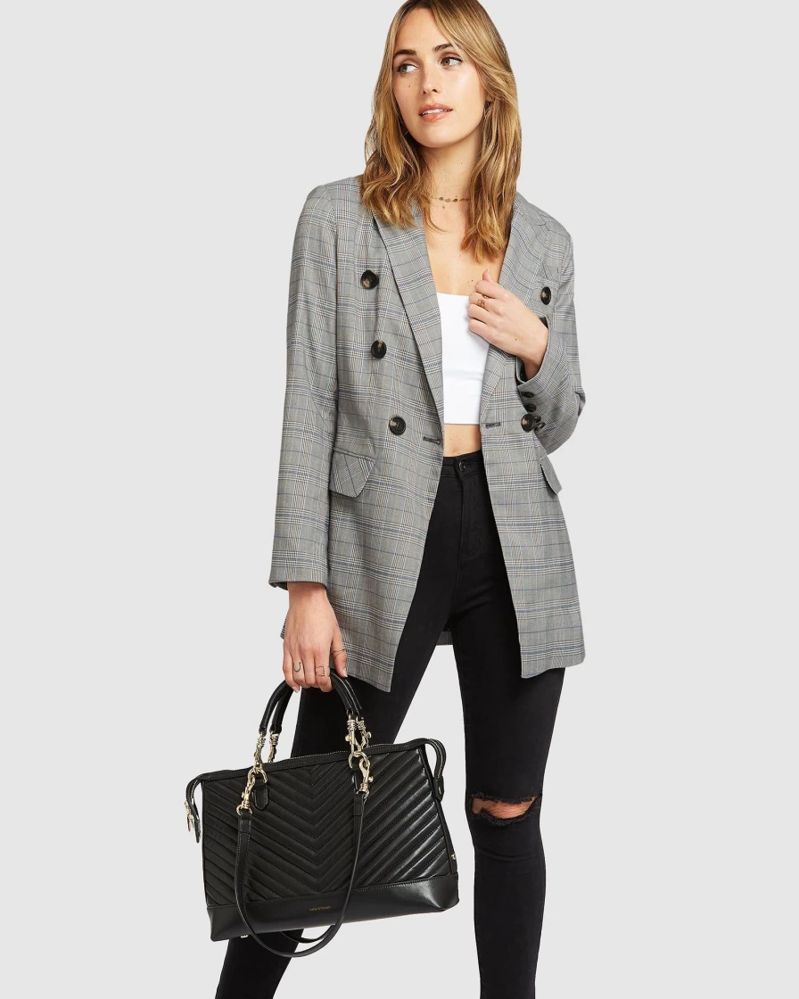 Belle & Bloom Women's Charcoal Plaid Blazer - Stylish Office & Work Jacket