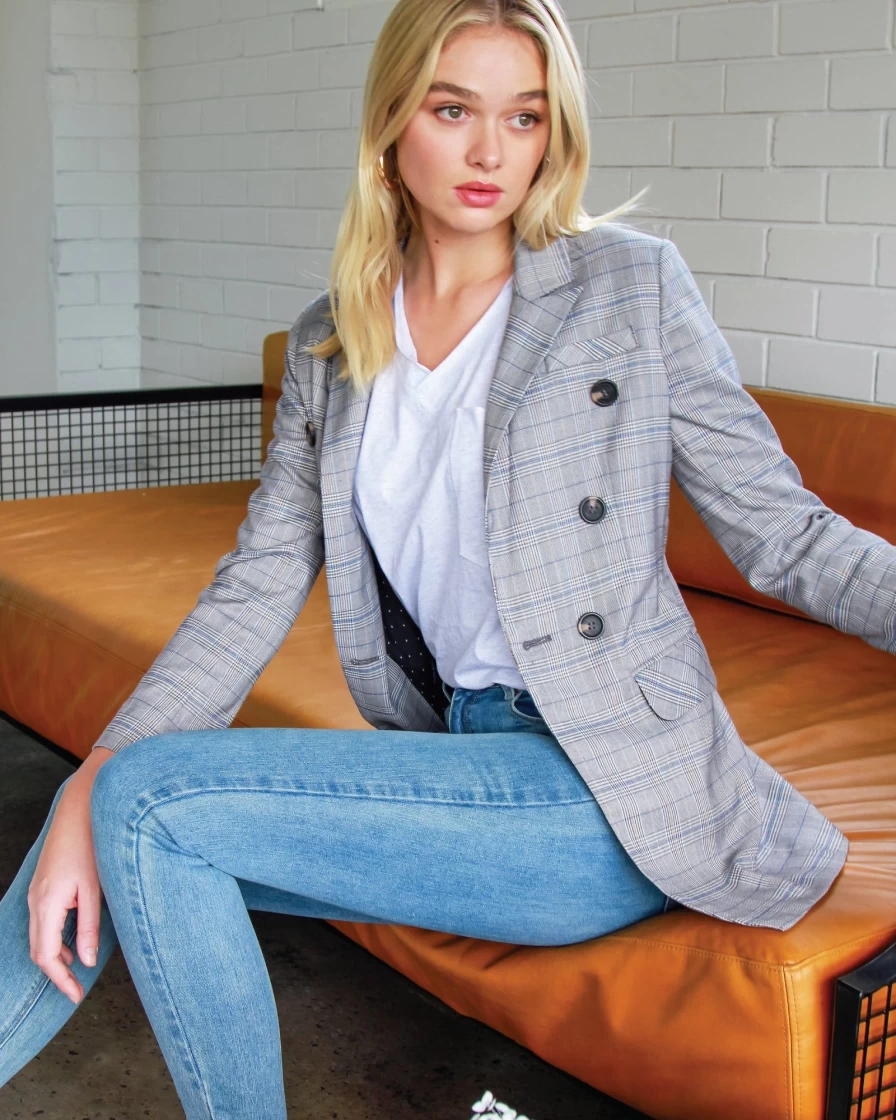 Belle & Bloom Women's Charcoal Plaid Blazer - Stylish Office & Work Jacket