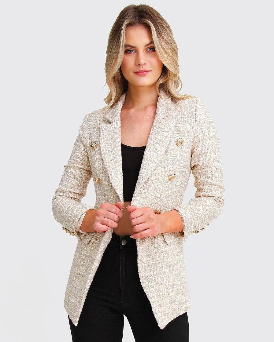 Belle & Bloom Women's Princess Polina Beige Marle Tweed Blazer - Elegant Tailored Jacket