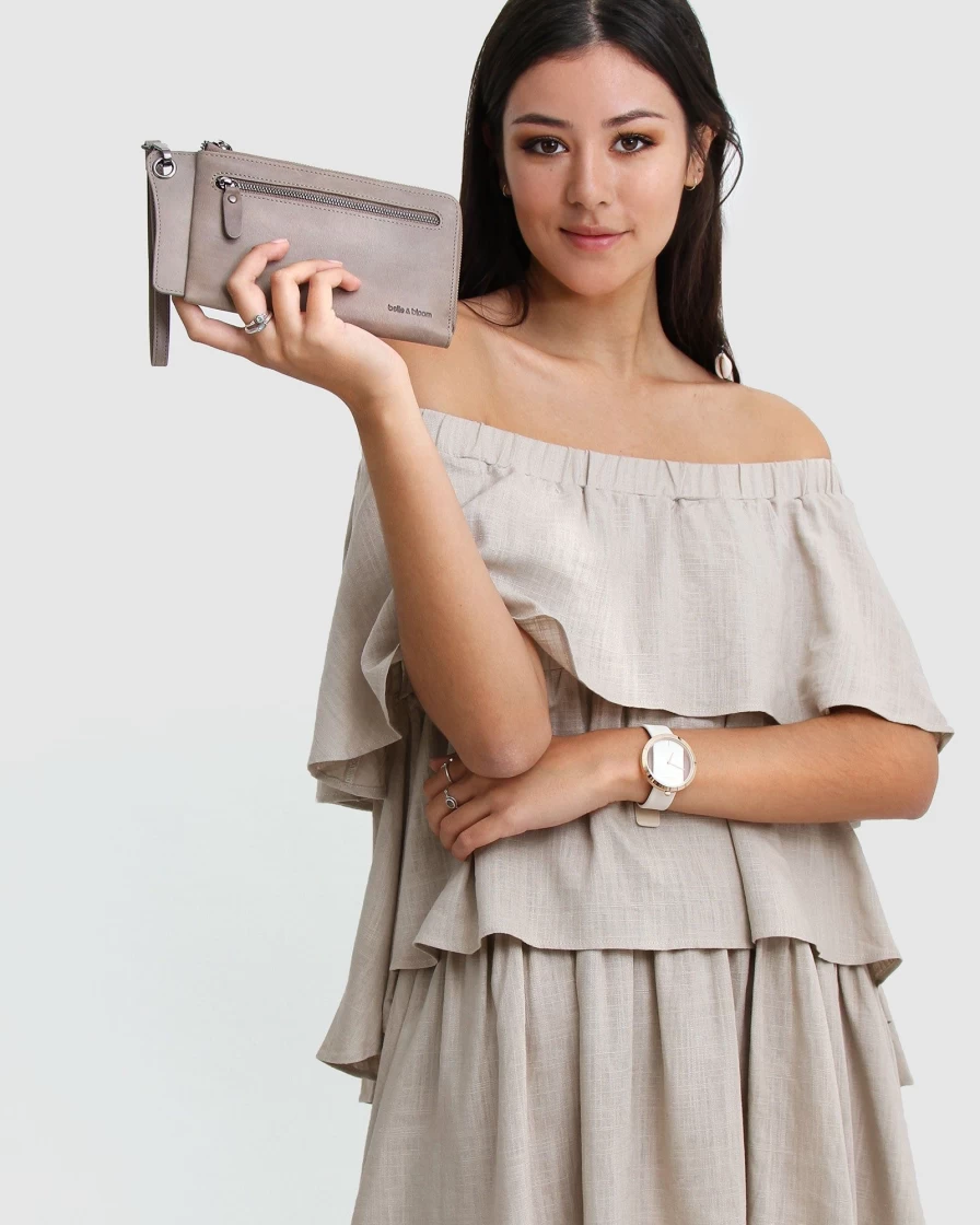 Belle & Bloom Women's Penelope Leather Wallet in Ash - Premium Ladies' Genuine Leather Billfold