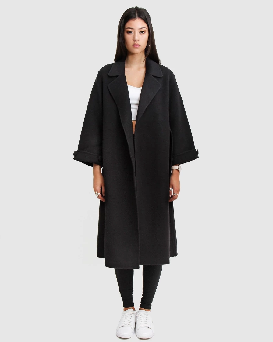 Belle & Bloom Women's Stay Wild Oversized Wool Coat - Black Winter Warm Long Trench Coat