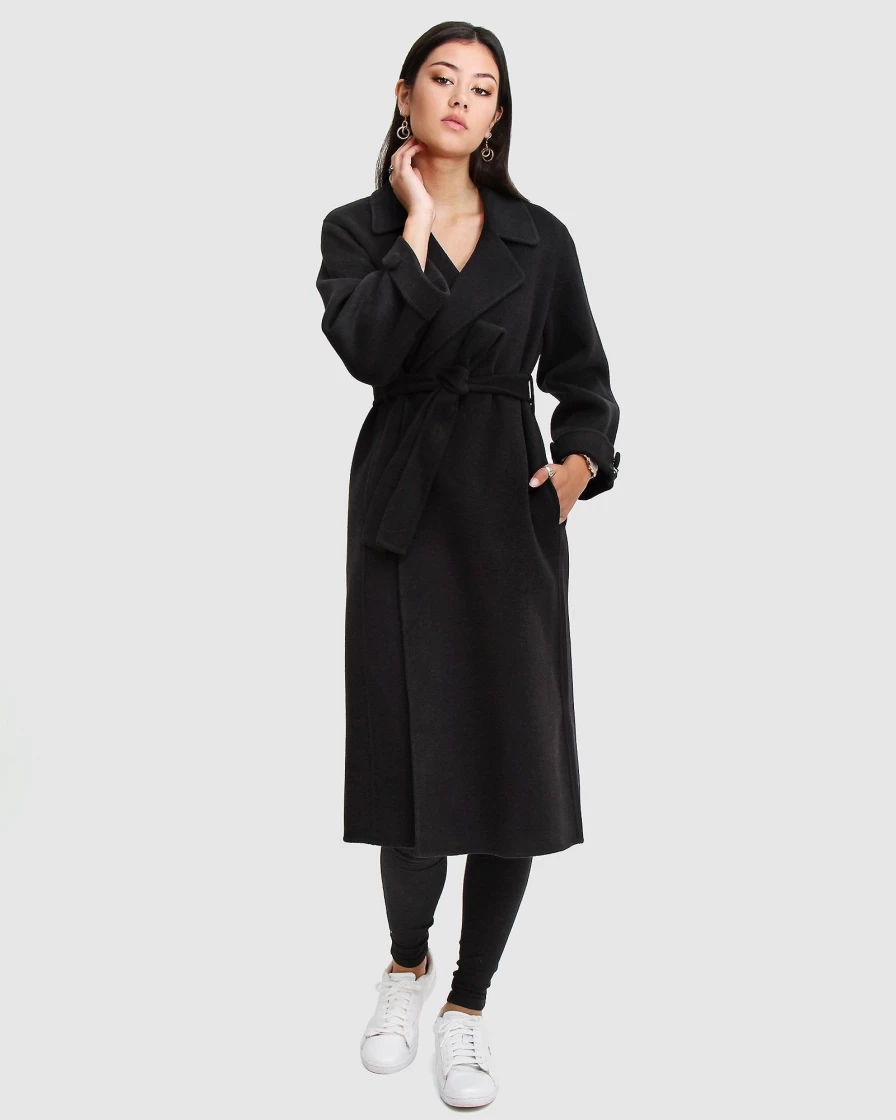 Belle & Bloom Women's Stay Wild Oversized Wool Coat - Black Winter Warm Long Trench Coat