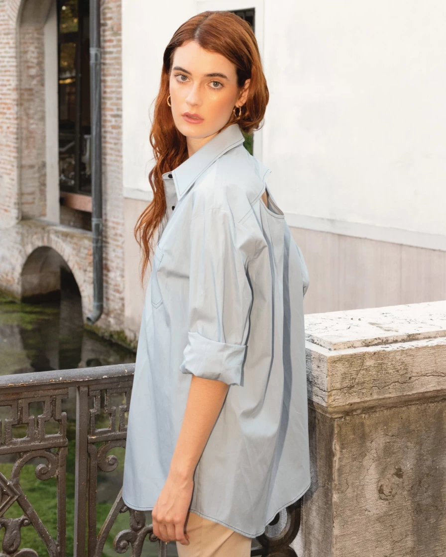 Belle & Bloom Women's Duck Egg Blue My Girl Oversized Shirt - Casual Comfort Fit