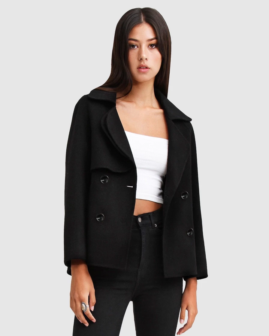 Belle & Bloom Women's I'M Yours Black Wool Blend Peacoat Coat