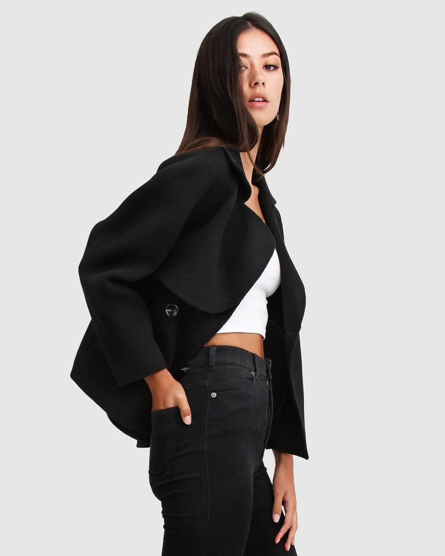 Belle & Bloom Women's I'M Yours Black Wool Blend Peacoat Coat