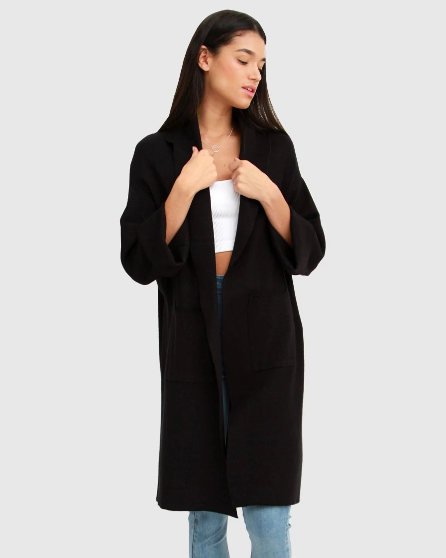 Belle & Bloom Women's Hold The Line Black Coatigan - Stylish Cardigan Coat Hybrid