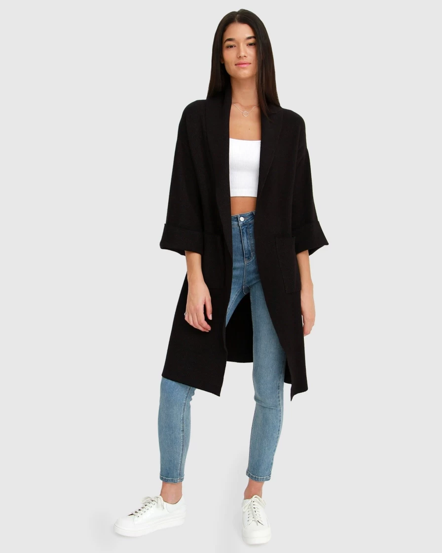 Belle & Bloom Women's Hold The Line Black Coatigan - Stylish Cardigan Coat Hybrid