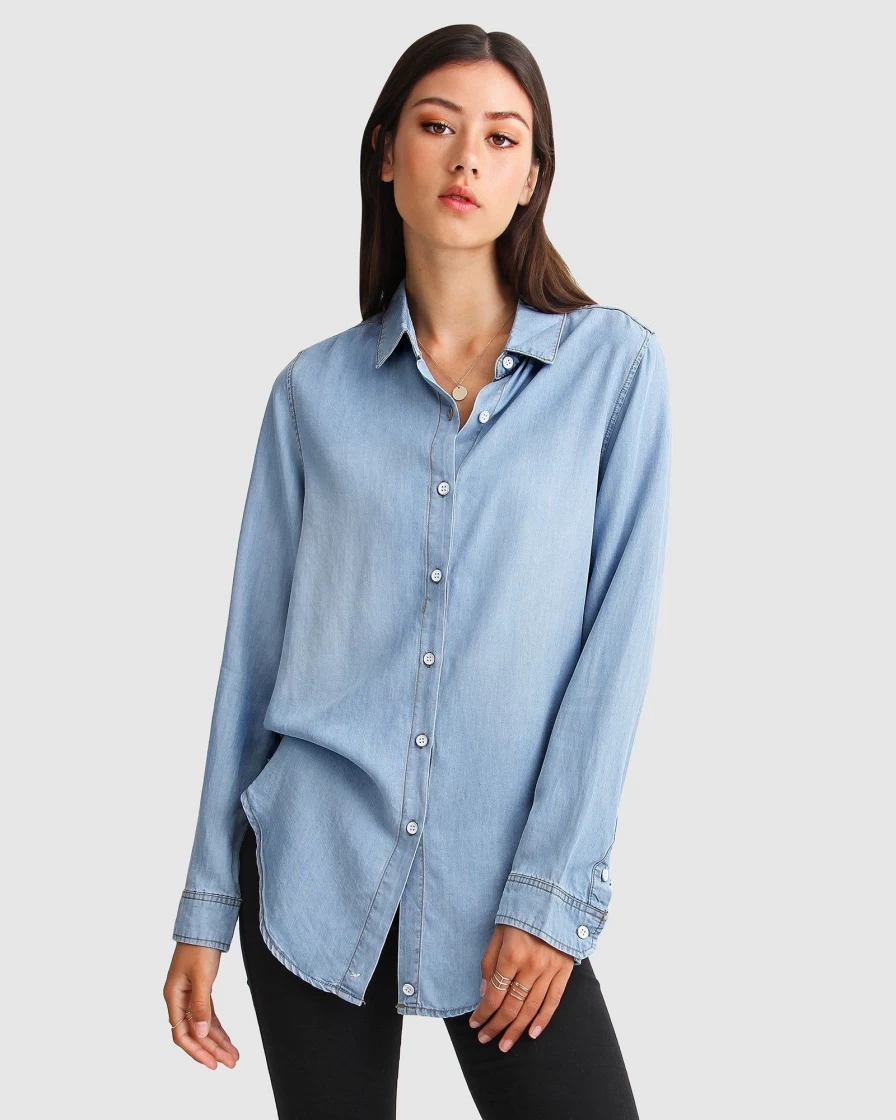 Belle & Bloom Women's Keep Me Wild Indigo Denim Top - Stylish Casual Shirt