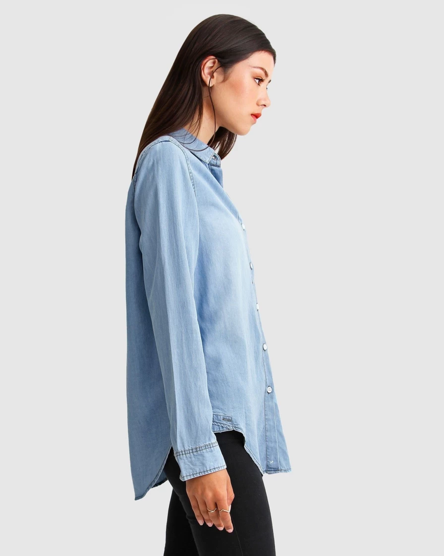 Belle & Bloom Women's Keep Me Wild Indigo Denim Top - Stylish Casual Shirt