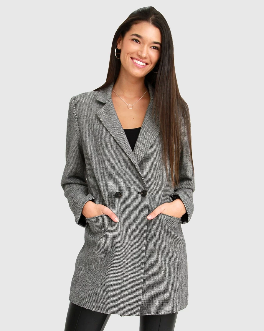 Belle & Bloom Women's Grey Kensington Oversized Coat - Classic Long Wool Blend Trench Coat for Women