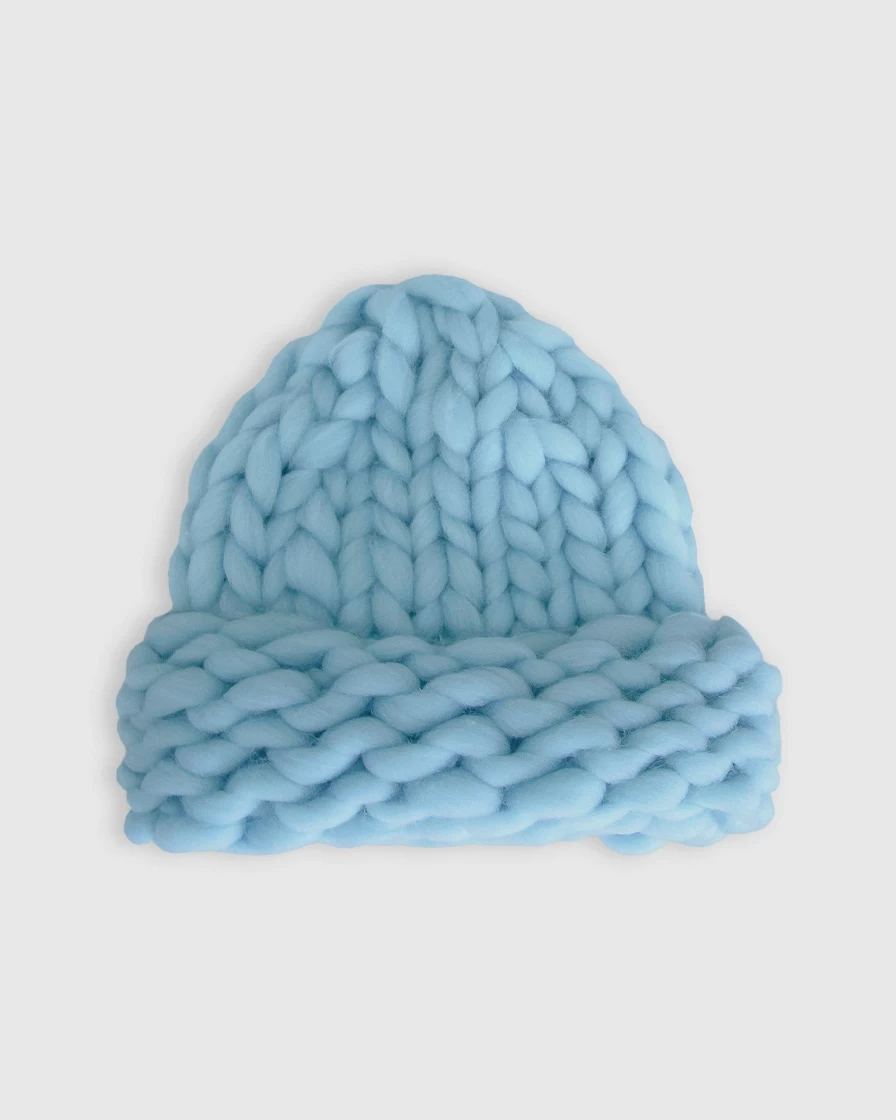 Belle & Bloom Women's Sky Blue Snowflake Hand Knitted Beanie - Winter Warm Crochet Hat
