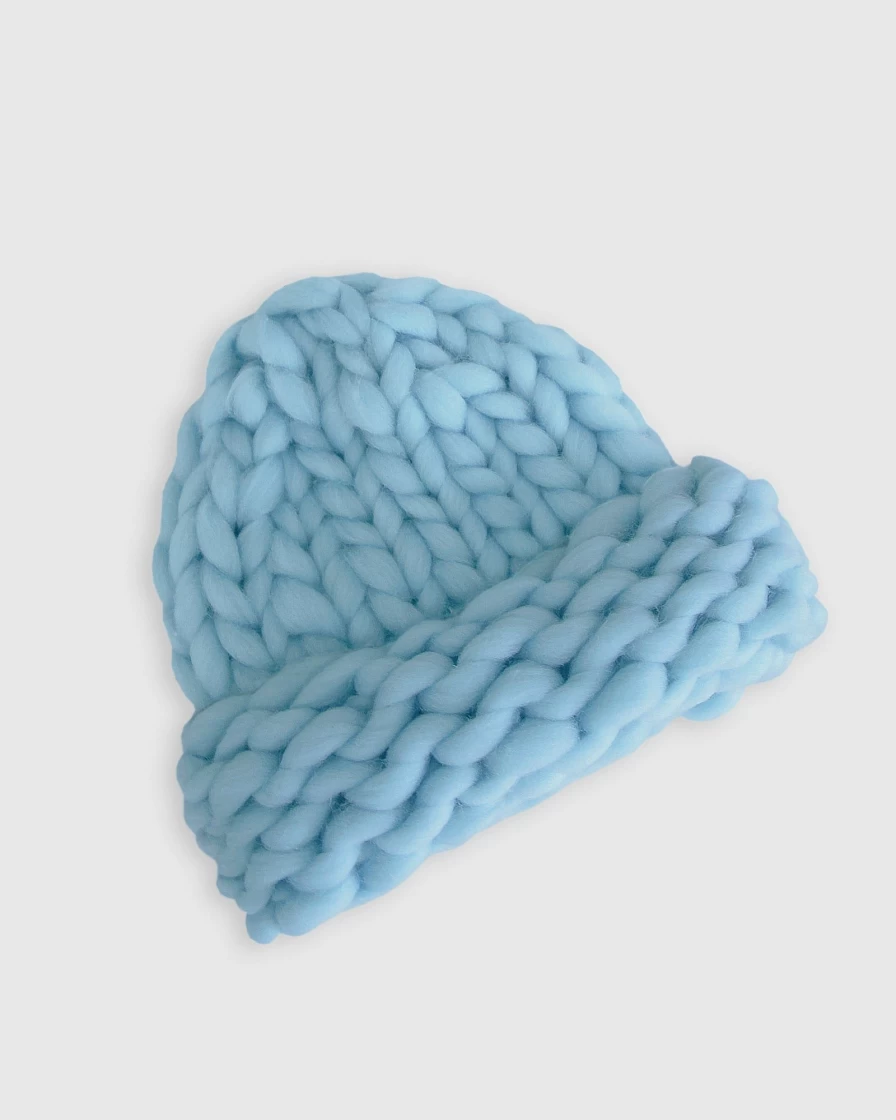Belle & Bloom Women's Sky Blue Snowflake Hand Knitted Beanie - Winter Warm Crochet Hat