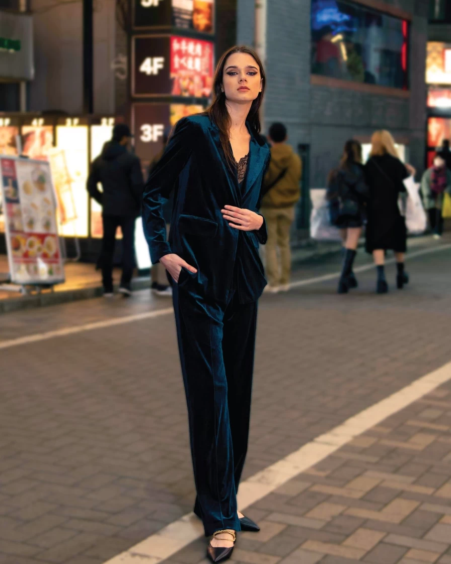 Belle & Bloom Women's Reverie Velvet Pants in Dark Teal - Luxurious High-Waisted Lounge & Evening Trousers