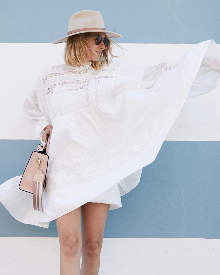 Belle & Bloom Women's White Oversized Lace Mini Dress - Elegant & Romantic Style
