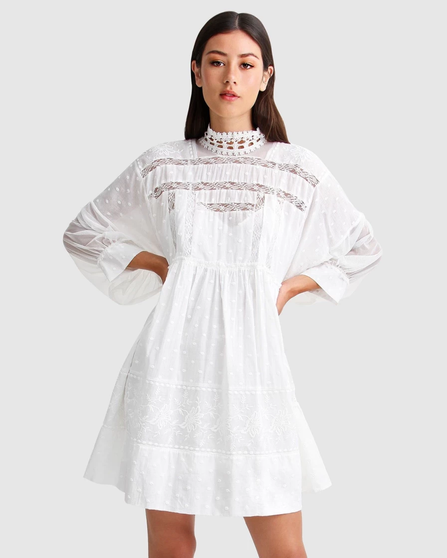 Belle & Bloom Women's White Oversized Lace Mini Dress - Elegant & Romantic Style