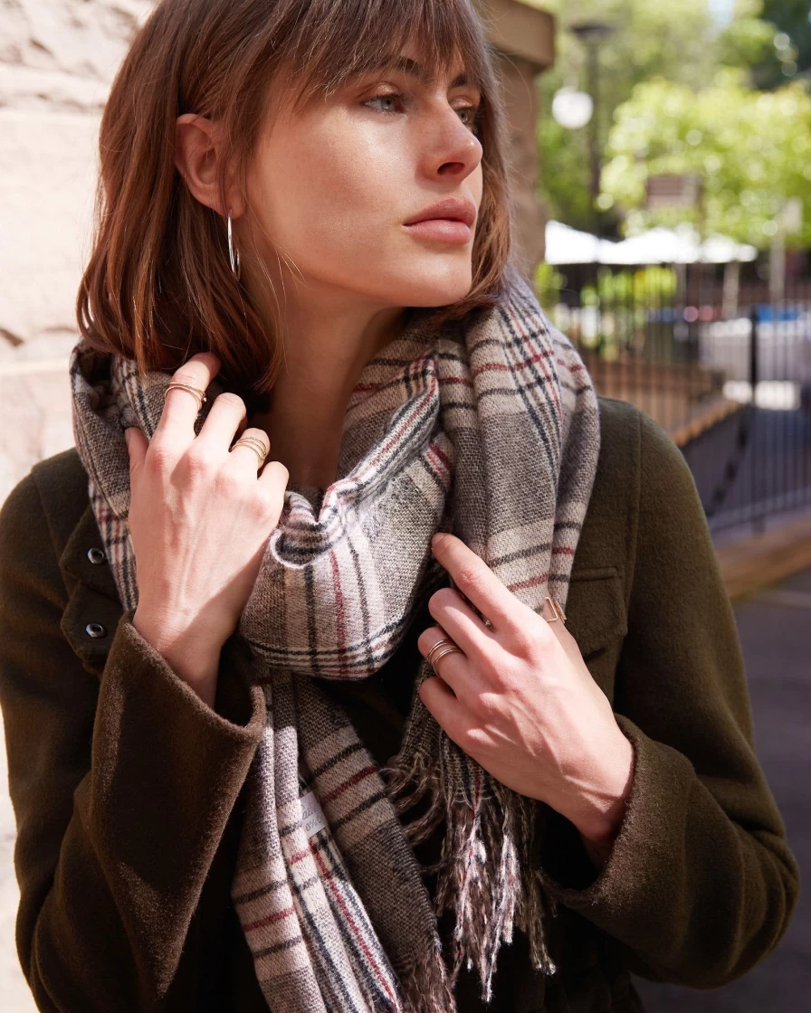 Belle & Bloom Women's Aspen Plaid Scarf - Military Check Pattern Winter Wrap