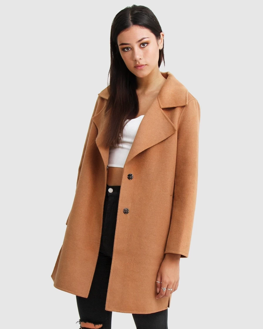 Belle & Bloom Women's Camel Wool Blend Oversized Boyfriend Jacket - New Fit Cozy Style