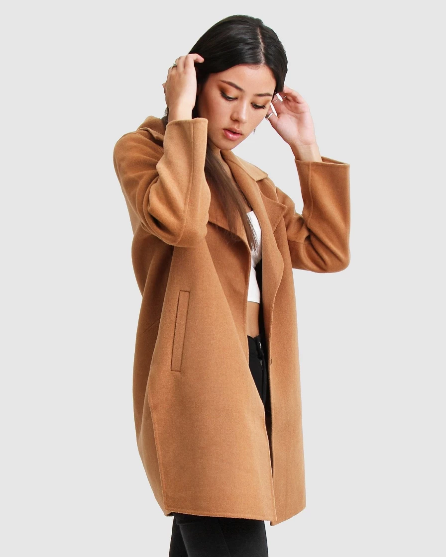 Belle & Bloom Women's Camel Wool Blend Oversized Boyfriend Jacket - New Fit Cozy Outerwear