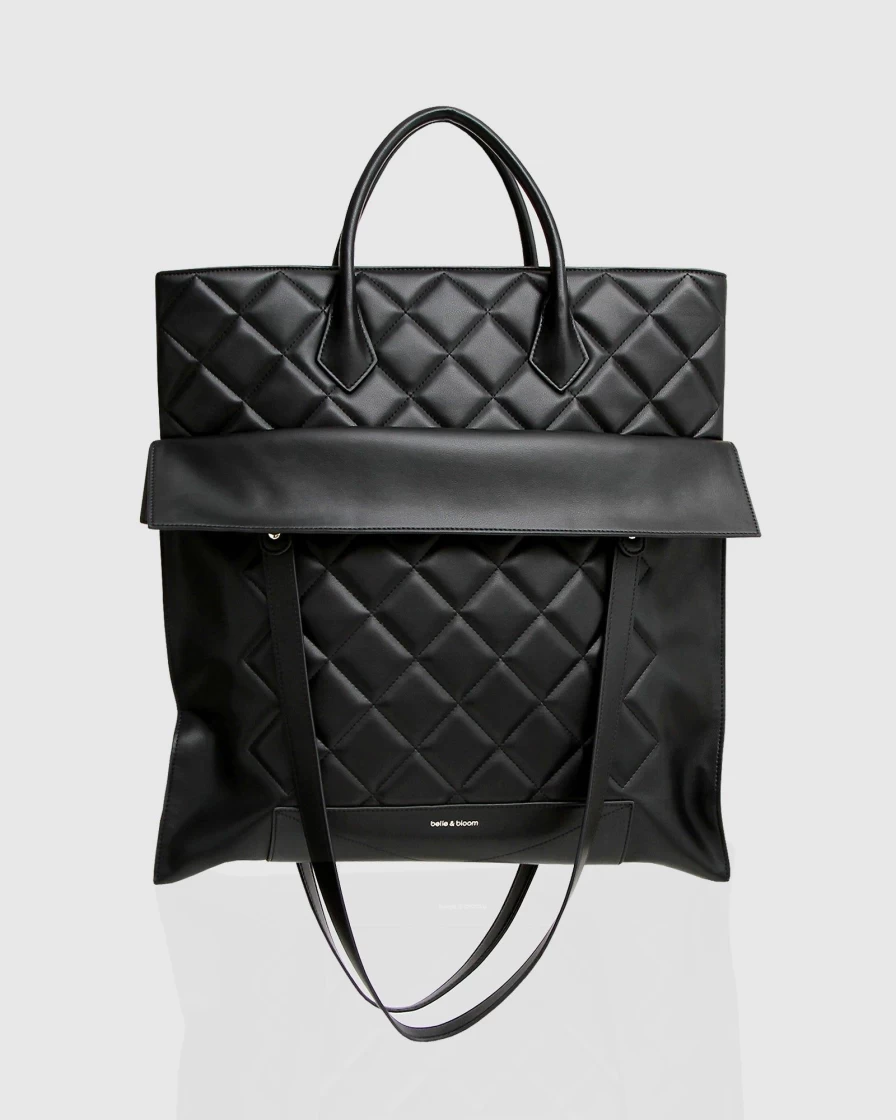 Belle & Bloom Women's Black Quilted Leather Tote Bag - Lost Lovers Design