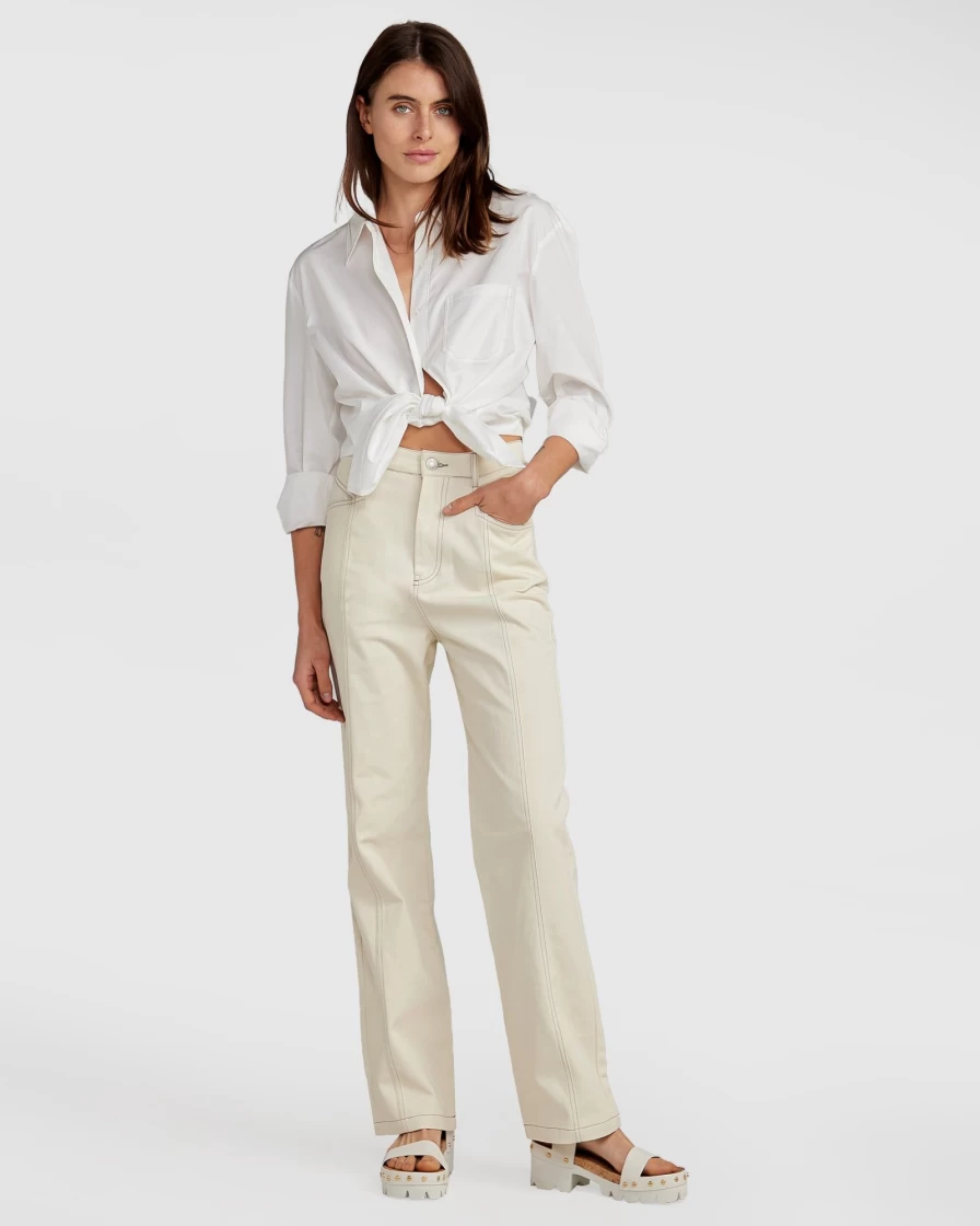 Belle & Bloom Women's Ivory Straight Leg Pants - Obsessed Fit High Waist Trousers